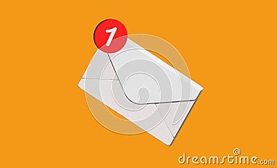 Email and messaging mail notification one new in the inbox concept isolated onorange background 3d Vector Illustration
