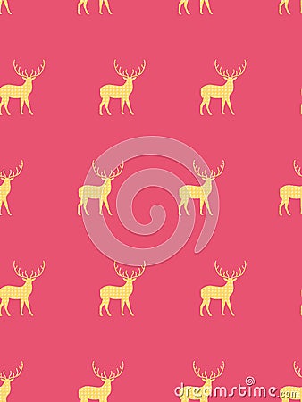 seamless yellow color deer on pink background Vector Illustration