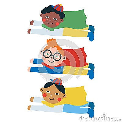 tree boys flying children charactor design set Vector Illustration