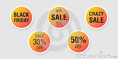 Ð¡ollection of black friday sale stickers. Bright orange discount badges. Cartoon Illustration