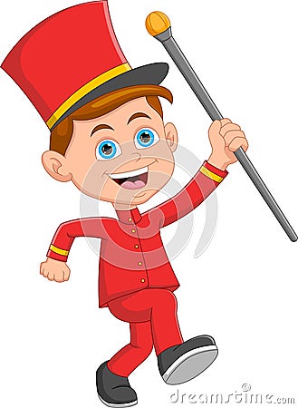 Cute little boy in a marching band leader costume Vector Illustration