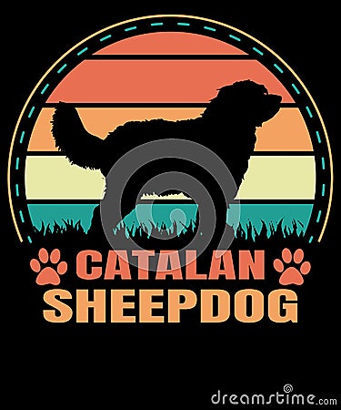 Funny Catalan Sheepdog Vintage T-shirt Vector Illustration