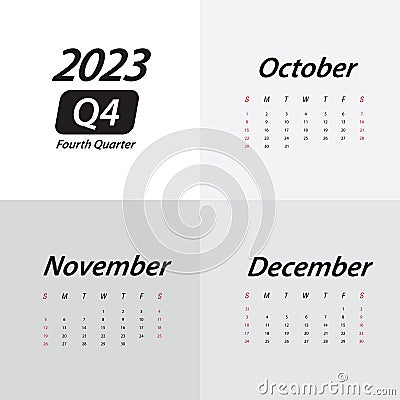 Q4 Fourth Quarter of 2023 Calendar Vector Illustration