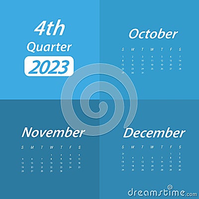 Q4 Fourth Quarter of 2023 Calendar Vector Illustration