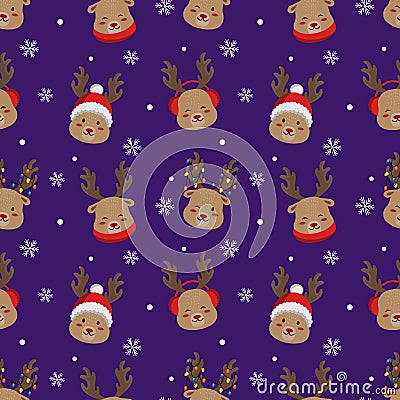 Christmas pattern with cute deers. Vector Illustration