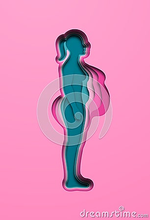 Paper cut woman in full body profile view with layered fat Vector Illustration