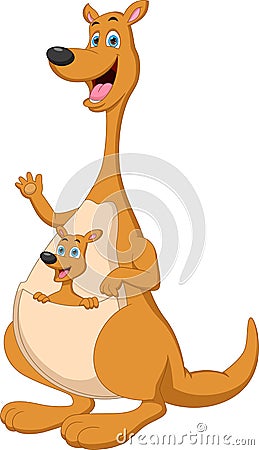 Kangaroo mother with her baby cartoon Vector Illustration