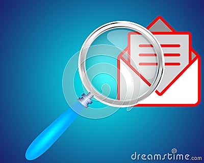 Mail email icon focused with Magnifying Glass Vector Cartoon Illustration