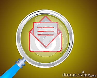 Mail email icon focused with Magnifying Glass Vector Cartoon Illustration