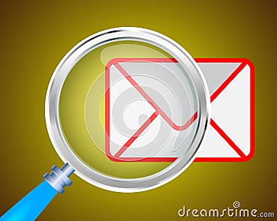 Mail email icon focused with Magnifying Glass Vector Cartoon Illustration