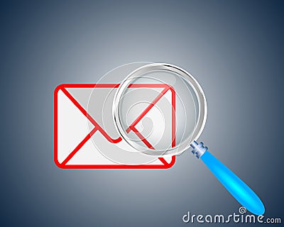 Mail email icon focused with Magnifying Glass Vector Cartoon Illustration