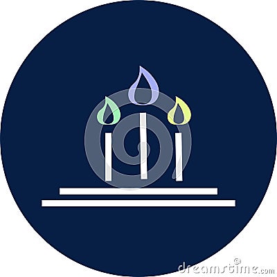 Icon of three colourful candles on the top of the cake Vector Illustration