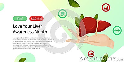 Web pages for Liver Awareness Month. Factors affecting liver health Human take care of the liver. Vector illustration. Vector Illustration