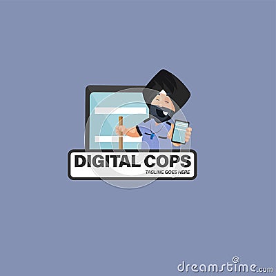 Digital cops Indian vector mascot logo Vector Illustration