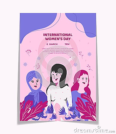 Flat Hand Drawn International Women's Day Vertical Flyer Template Vector Illustration