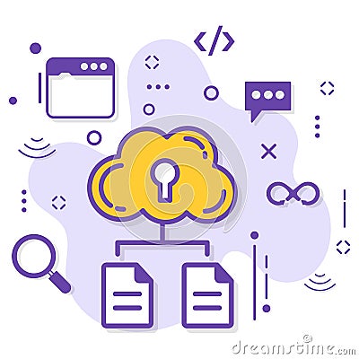 Cloud File Secret and Public Key Concept, Data Encryption Vector Icon Design, Cloud computing and Internet hosting services Symbol Vector Illustration