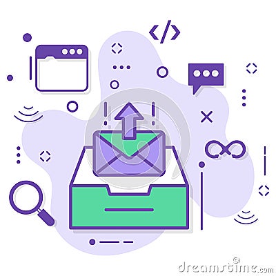 Mail Client UI Stock illustration, Send All Interface, Outbound inbound mail Server vector icon design, Cloud computing and Web ho Cartoon Illustration