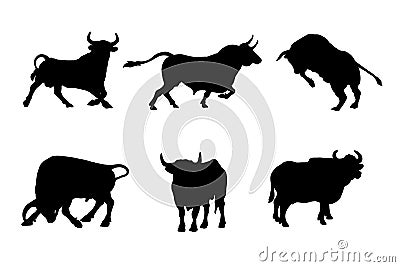 Set of silhouettes of bulls vector design , white isolated background Vector Illustration