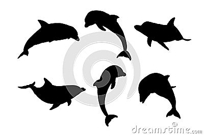 Set of silhouettes of dolphins vector design white isolated Vector Illustration