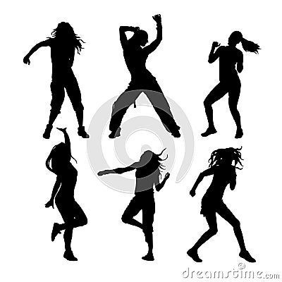 Set of silhouettes of women sport zumba dance Vector Illustration