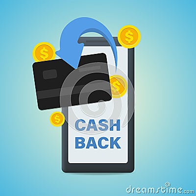 Mobile cash back service, financial payments. Vector illustration. Vector Illustration