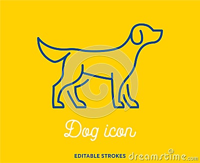 Dog outline icon isolated on yellow background. Minimal animal icon set, cute puppy. Hound symbol with editable stokes for infogra Vector Illustration