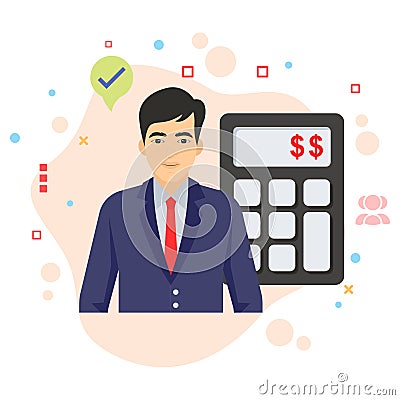 HR budget Vector Icon design, Businessman with Calculation Illustration, Human Resrouce Cost and Expense Concept Stock Photo