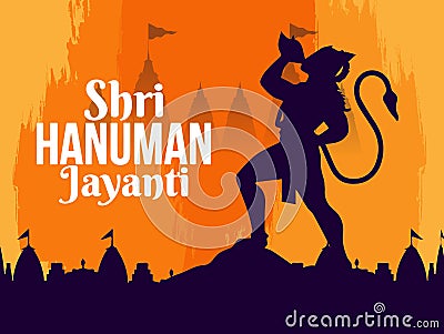 Hanuman Jayanti poster wallpaper design, Hindu God silhouette background, vector banner Vector Illustration