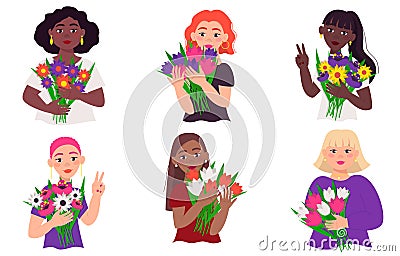 Set of vector illustrations with beautiful women. Vector Illustration