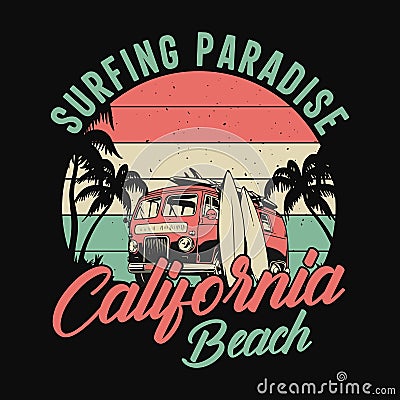 Surfing paradise California beach Vector Illustration