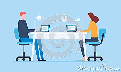 group business people team working and meeting collaboration in office workplace concept. flat vector illustration cartoon charact Vector Illustration