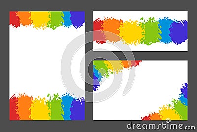 Design template with rainbow painted colorful splashes border on white background Vector Illustration