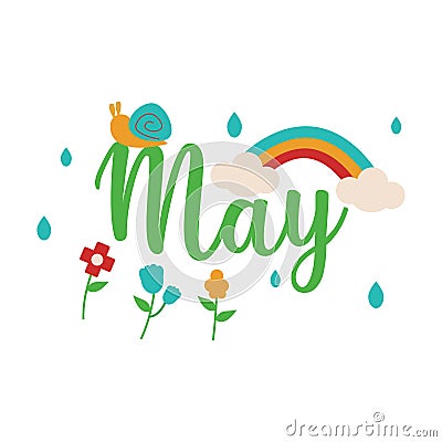 May month lettering with elements. Vector Illustration