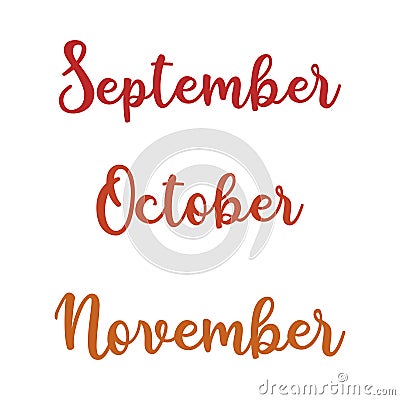 Lettering September, October and November. Cartoon Illustration