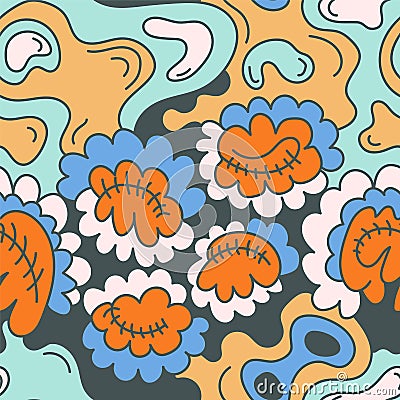 Abstract unique colorful pattern with hand drawn flowers Vector Illustration