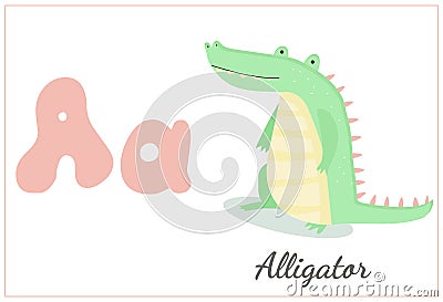 alphabet english children's letter A aligator Vector Illustration