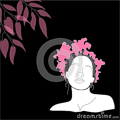 Vector drawing of a girl on with a pink wreath on her head Vector Illustration