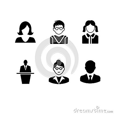 School character icons, including boys, girls, principals, teachers, etc Vector Illustration