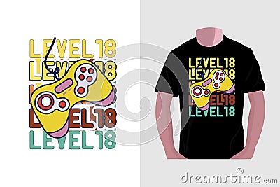 level 18 birthday t-shirt design, 18th birthday gamer t-shirt design Vector Illustration