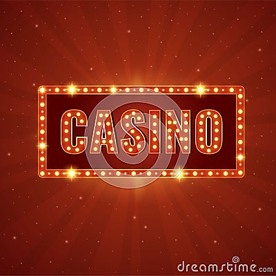 Casino. Golden inscription Casino with light bulbs. Vector Illustration