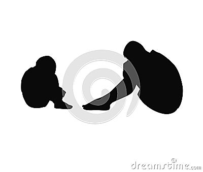 Heartache from childhood to adulthood, silhouette of young man and child feeling sad, tired Vector Illustration