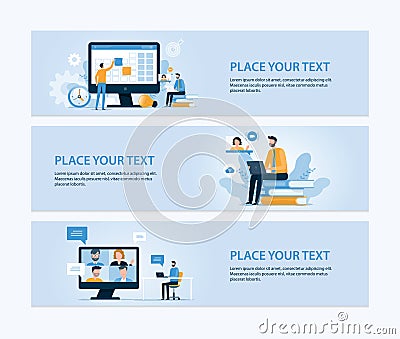 business smart working with online video conference meetings. team planning with a digital online calendar Vector Illustration