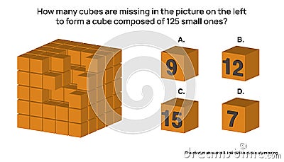 Vector 3d graphic of orange color cubes shapes a logical reasoning question Stock Photo