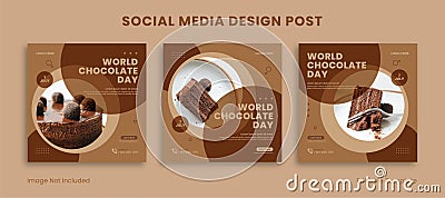 Set of Editable Social Media Instagram Design Post with Circle and Brown theme. For Celebrate World Chocolate Day Vector Illustration