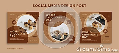 WebSet of Editable Social Media Instagram Design Post with Circle and Brown theme. For Celebrate World Chocolate Day Vector Illustration