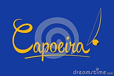 Capoeira Brazilian martial art with Berimbau instrument lettering design Vector Illustration