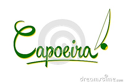 Capoeira Brazilian martial art with Berimbau instrument lettering design Vector Illustration