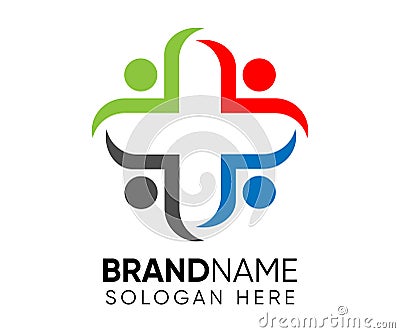 Community and adoption care logo design. Group of people and plus sign Vector Illustration