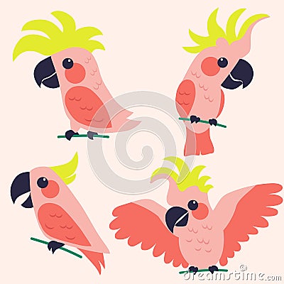 Set of cartoon parrots. Vector illustration. Vector Illustration