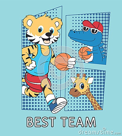 cute animals playing basketball Vector Illustration